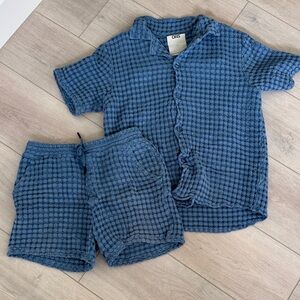 OAS Men's Textured Blue Shorts and top  Set